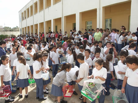 C1 School children gathered in the schoolyard