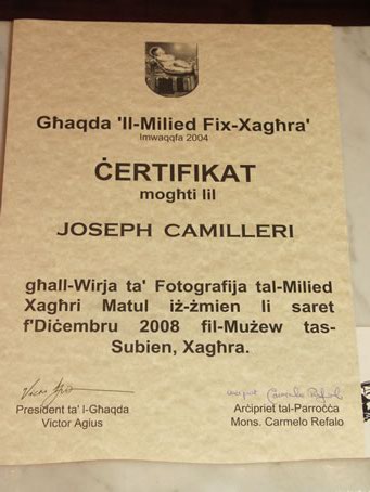 E3 Joe Camilleri's certificate